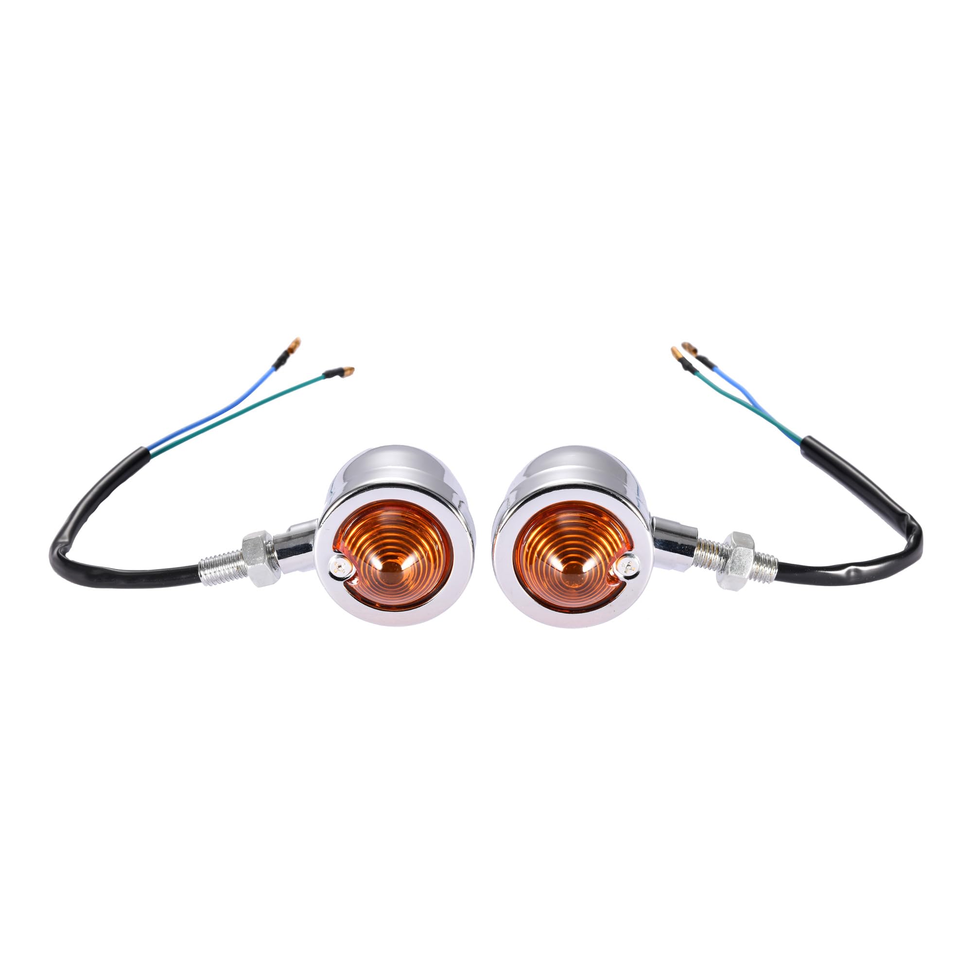 GOOFIT 12V 10W Vintage Refit Chrome Amber Bullet Flashing Headlight Lamp Turn Signals Indicator Running Shape Replacement for Dirt Bike Scooter Moped Pit Bike Trail Bike
