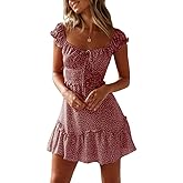 YOBECHO Womens Summer Ruffle Sleeve Sweetheart Neckline Printing Dress Mini Dresses