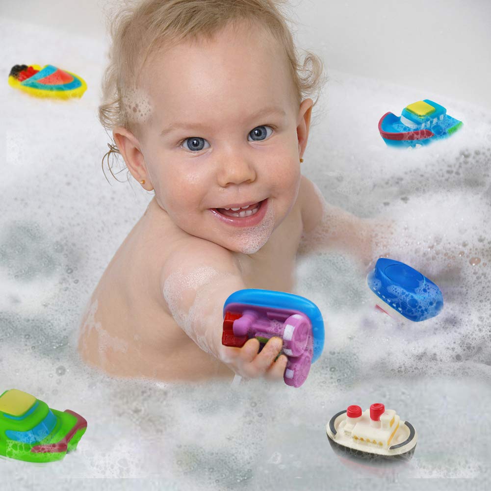 Barca Giocattolo Giocattoli da Bagno Gioco per Doccia Giochi Pscina Bambini- Galleggianti Giocattoli con Giochi Rete da Pesca 6 Barche per Bambino Piu 6 Mesi