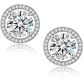 Moissanite Stud Earrings, 1-4CT Halo Round D Color Ideal Cut 925 Sterling Silver Earrings for Women with Certificate of Authenticity