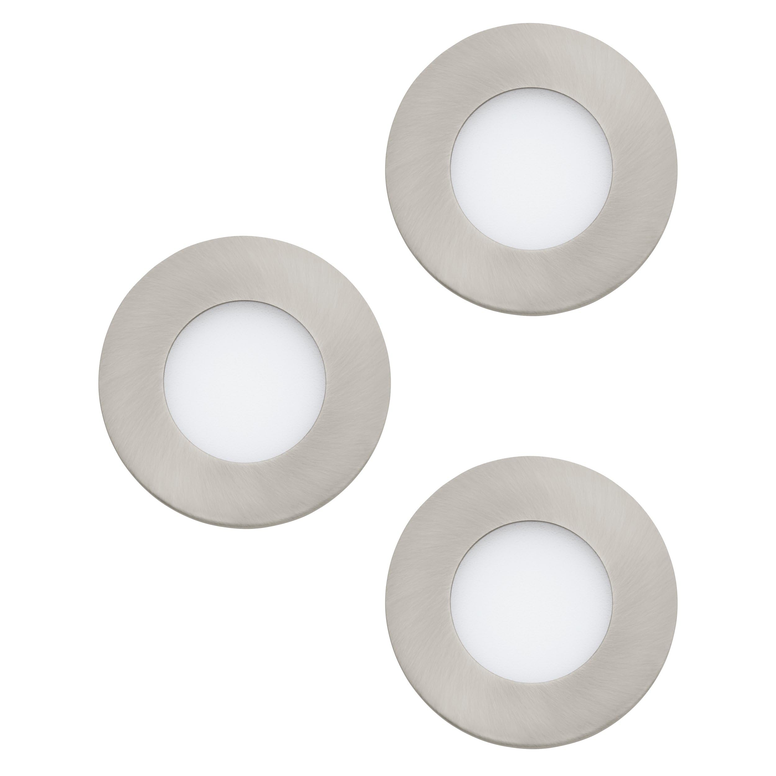 EGLO Fueva 1 LED Recessed Spotlights, Diameter 8.5 cm, LED Spotlights Set Made of Cast Metal and Plastic, 3 LED Recessed Lights in Nickel Matte, White, Recessed Spotlights LED Flat, Warm White