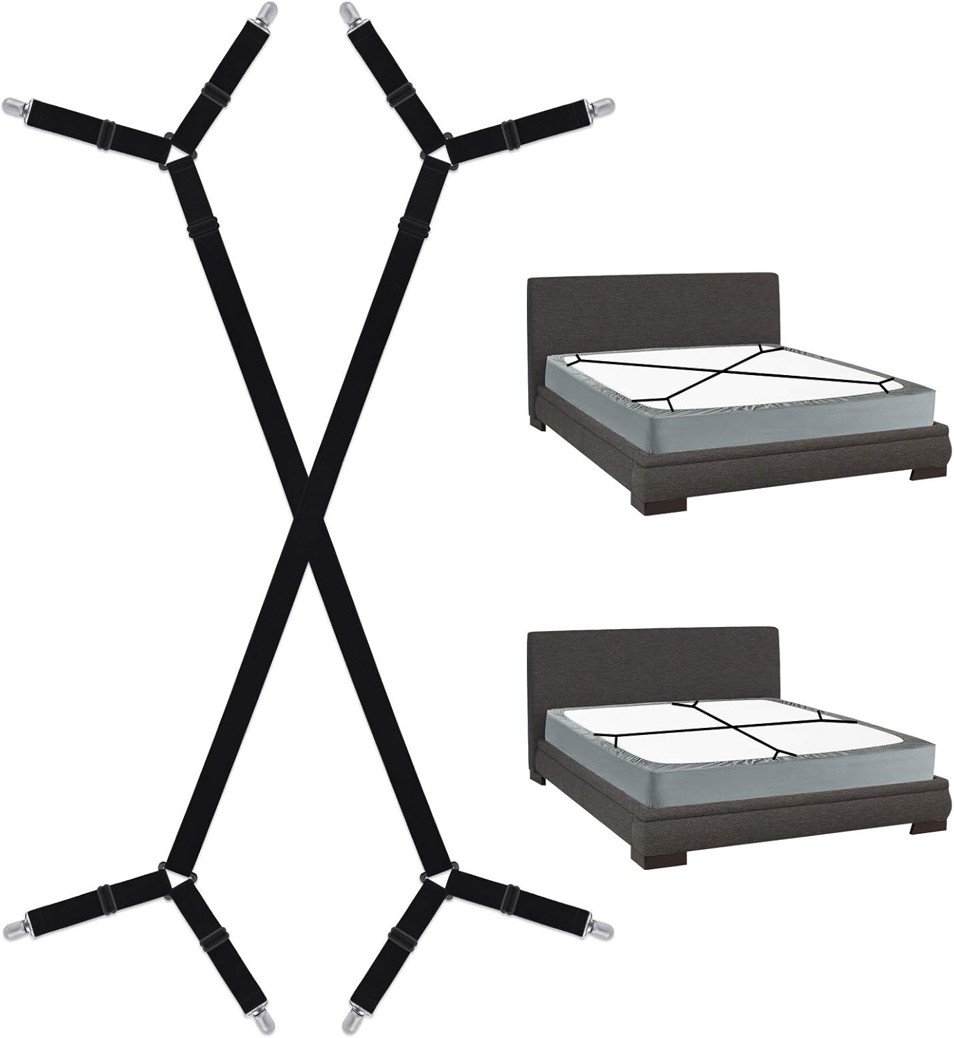 Bed Sheet Holder Straps, Bed Sheet Fasteners Suspenders Holder Straps Adjustable Crisscross Elastic Band Fitted Bed Sheet Holder Fasteners Grippers Clip,2pcs/Set Black: Home & Kitchen