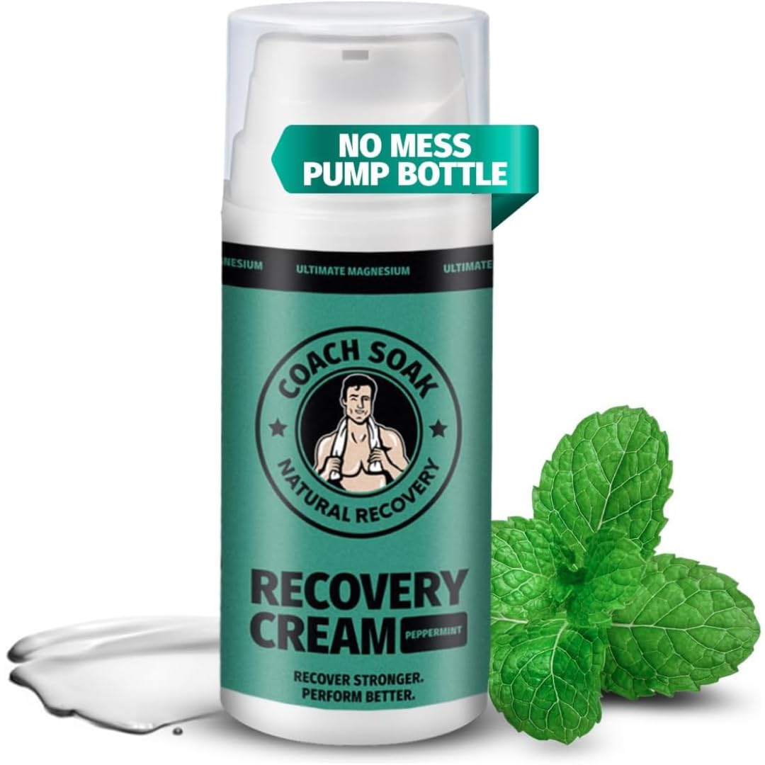 Coach Soak Magnesium Lotion with MSM - Recovery Cream with Magnesium Chloride, Vitamin C & Menthol - Rapid Absorption & Relaxation for Sore Muscles & Joints - 100ml - Cooling Menthol Scent