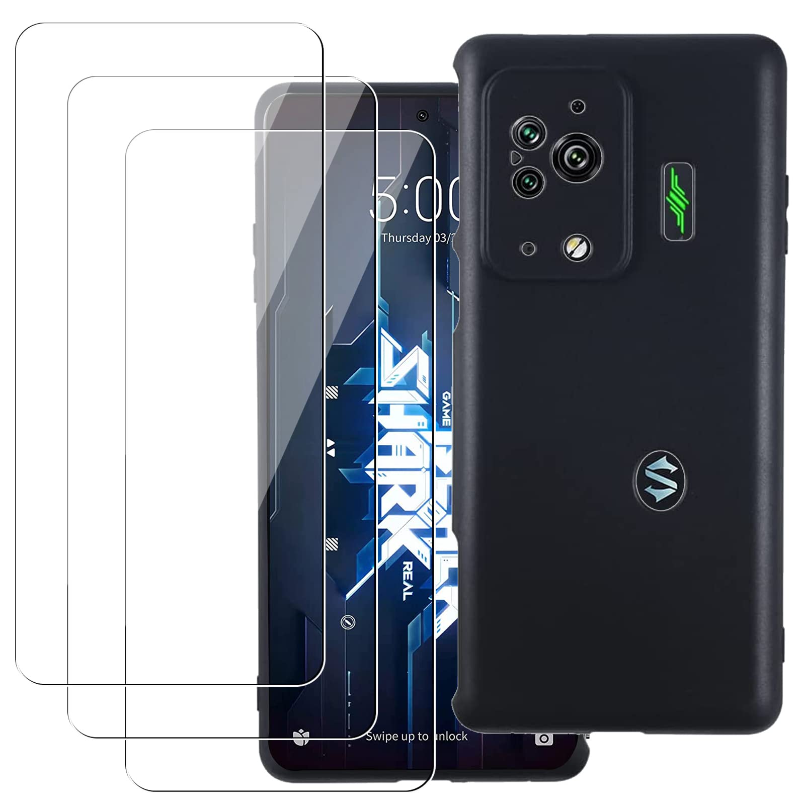 Case for Xiaomi Black Shark 5 Pro,KZIOACSH Flexible Anti-Scratch Back Anti-Fall Rugged Phone Case Matte Black Silky-Soft Touch Shockproof Protective Bumper Cover with 3 Tempered Glass Screen Protector