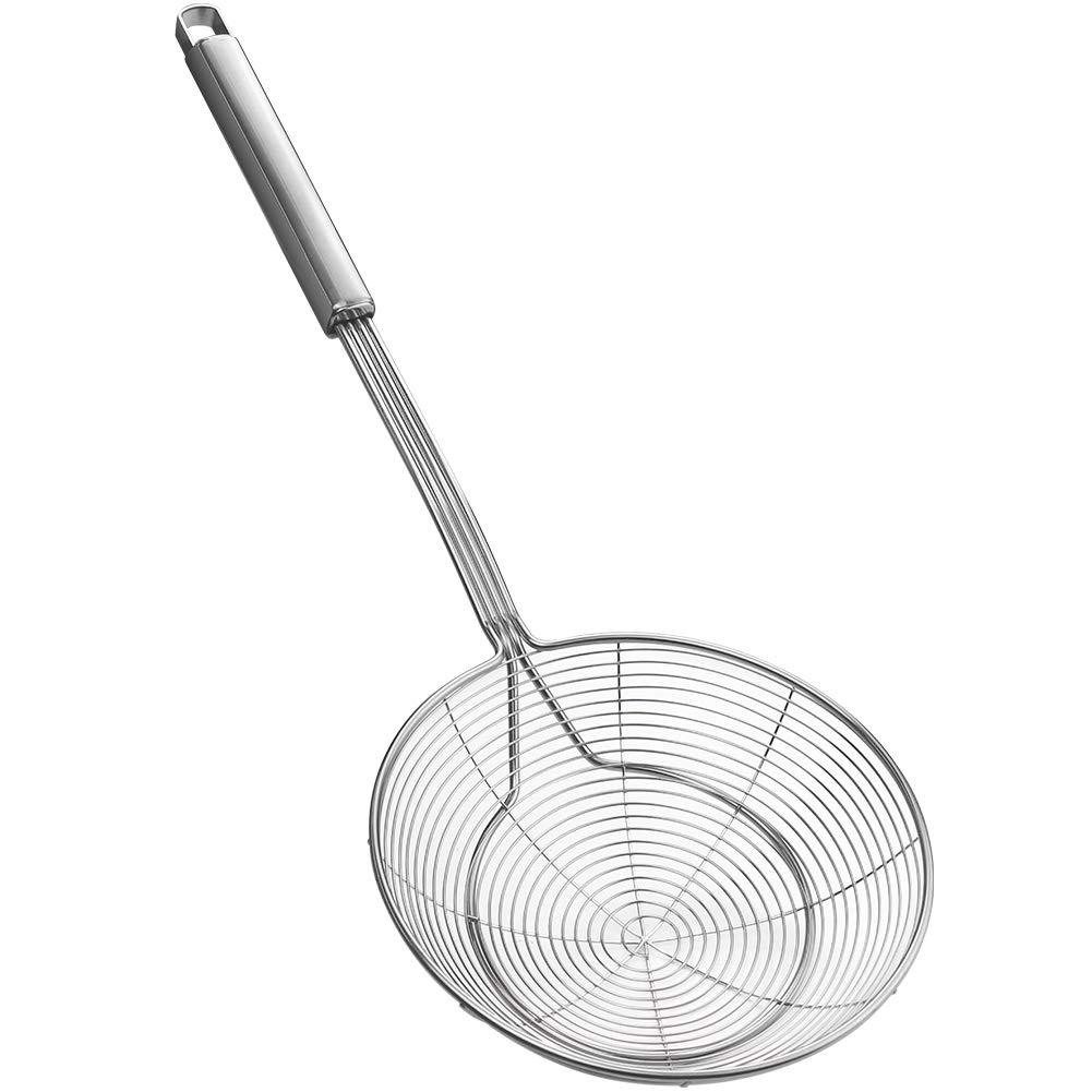 Strainer Skimmer Spider Ladle Stainless Steel, Kitchen Wire Net Spoon with Handle for Frying Scooping Food, Pasta, Spaghetti, Noodle (Diameter: 6.2inch/16cm, Total Length: 16.2inch/41.3cm)