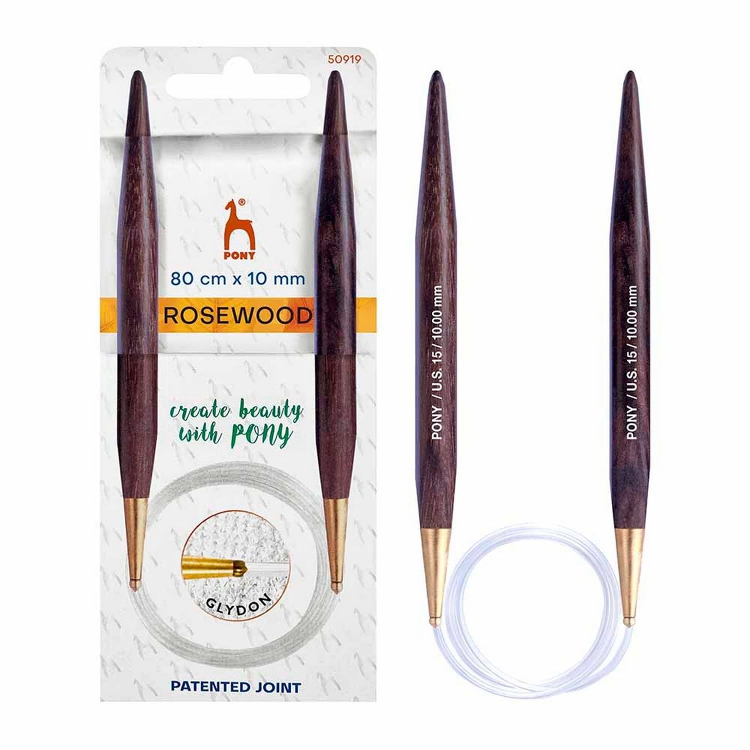Pony - Pony Polished Rosewood (80cmx10.00mm) Lightweight Circular Knitting Needle with Patented Glydon Joint for Sewing Projects - 1 Needle