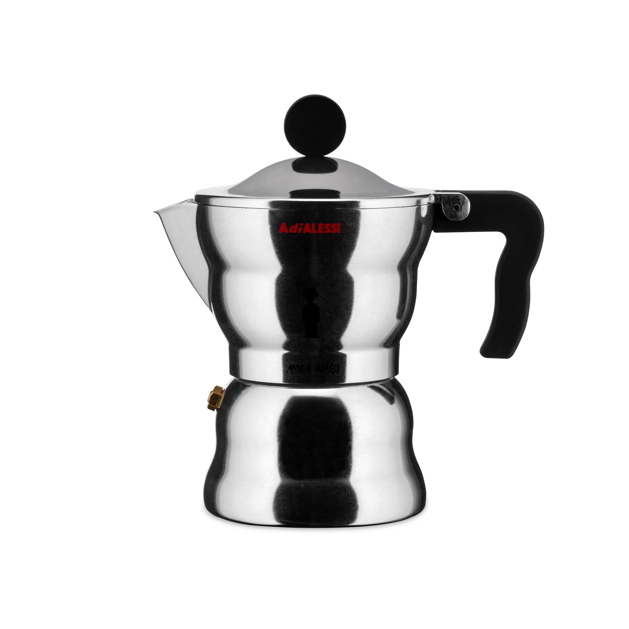 Alessi 3-Cup Moka Espresso Coffee Maker with Thermoplastic Resin Handle and Knob, Black