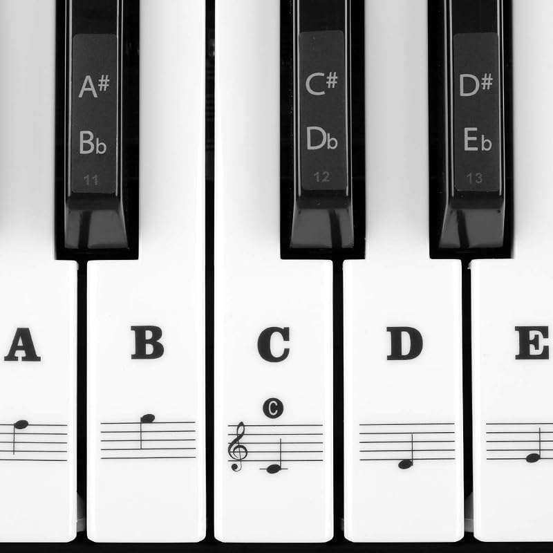 MUYOS Piano Removable Keyboard Note Labels 88 Keys Sticker Black White