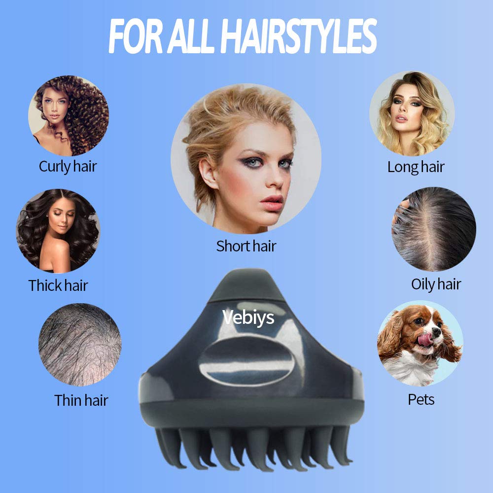 Vebiys Hair Scalp Massager Shampoo Brush - Scalp Brush For Hair Washing - Upgraded Head scrubber, Soft Silicone Bristles For Exfoliating And Remove Dandruff, Improve Hair Growth (Black) : Beauty