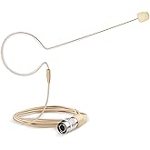 Sujeetec Headset Headworn Microphone - Hirose 4 Pin Plug Head Microphone for Audio Technica Wireless System & Bodypack Transmitter – Beige Single Earhook Omnidirectional Headset Head Mic