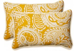 Pillow Perfect Paisley Indoor/Outdoor Accent Throw Pillow, Plush Fill, Weather, and Fade Resistant, Lumbar - 11.5" x 18.5" , Yellow/Ivory Addie, 2 Count