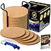 WIDROO 16 Pack Absorbent Cork Coasters Round Edge with Holder – Premium Coaster Set 4 inches – Perfect to Protect Your Furniture, Heat Resistant – Best for Cold Drinks, Wine Glasses, Cups & Mugs