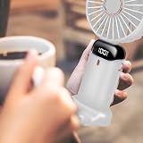 Jsdoin Hand Held Fan Portable USB Rechargeable 5 Speeds LED Display White view 7