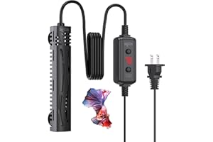 SEAOURA Small Aquarium Heater, 50W Mini Fish Tank Heater, Adjustable Submersible Aquarium Heater with External Digital Controller for Turtle, Betta, Freshwater, Saltwater, 5-15 Gallon