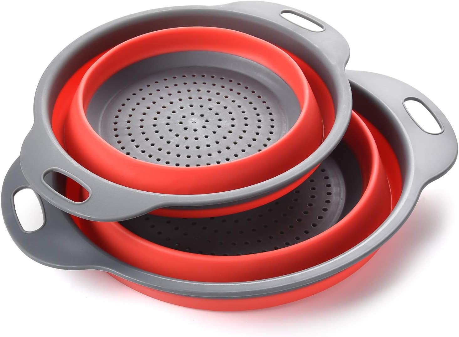 Enkousa Collapsible Colander 2 sets, Kitchen Foldable Silicone Strainer, Environmentally Friendly Non-Toxic Easy to Clean, 2 Sizes Including 8-inch and 9.5-inch. (Red)