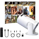 Mini projector, with wired screen sync 4K 1080P portable projector 180&deg; rotation. 17-130" screen video projector. Compatible with smartphones, laptops, PC.(Q5 No WiFi or Bluetooth)