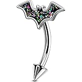 OUFER Bat Halloween Rook Piercing Jewelry, 316L Surgical Steel Eyebrow Piercing Jewelry, Multicolor Glitter Rook Earrings for Women, Hypoallergenic Eyebrow Rings, 16G 8mm Curved Barbell