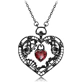 KONPJE Gothic Heart Necklace for Women Black Skull Pendant Necklace Red Crystal Lock Necklace Black Skeleton Necklace for Men Halloween Jewelry