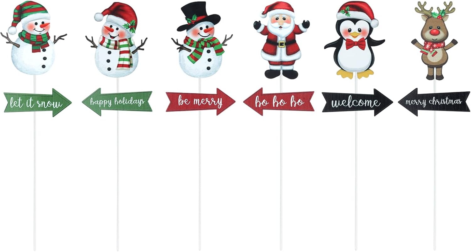 Decorative Garden Stakes - YEAHOME Outdoor Christmas Decorations, 6 Pack Decorative Garden Stakes with Snowman Santa Claus Reindeer Penguin Christmas Decor, Metal Yard Signs Xmas Decorations for Home Garden Yard Lawn