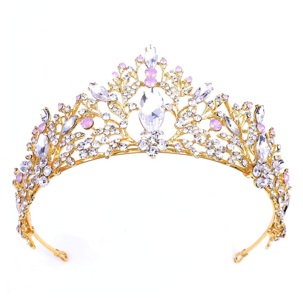 Minkissy Pink Rhinestone Retro Crown, Vintage Crystal Baroque Prom Wedding Tiaras for Festival Marriage Party Pageant