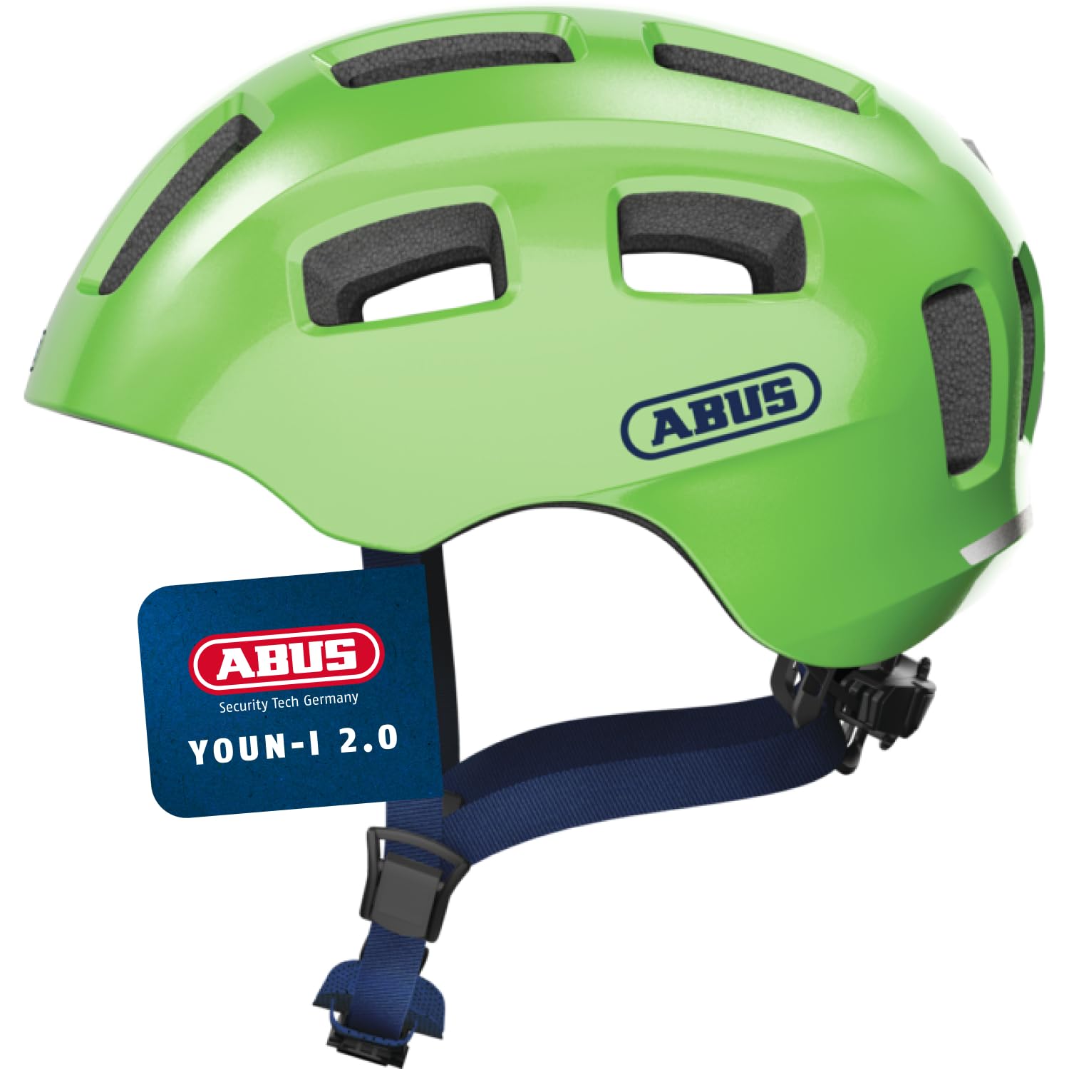 ABUS Fahrradhelm Youn-I 2.0 - mit Licht für Kinder, Jugendliche und junge Erwachsene - für Mädels und Jungs - Grün (funkelnd), Größe S