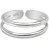 MiYa Jewelry Handmade Silver Adjustable Double Band Toe Ring, 925 Sterling Silver, Classic Dainty Two Lines Open Toe, Pinky, or Knuckle Rings for Women Creations