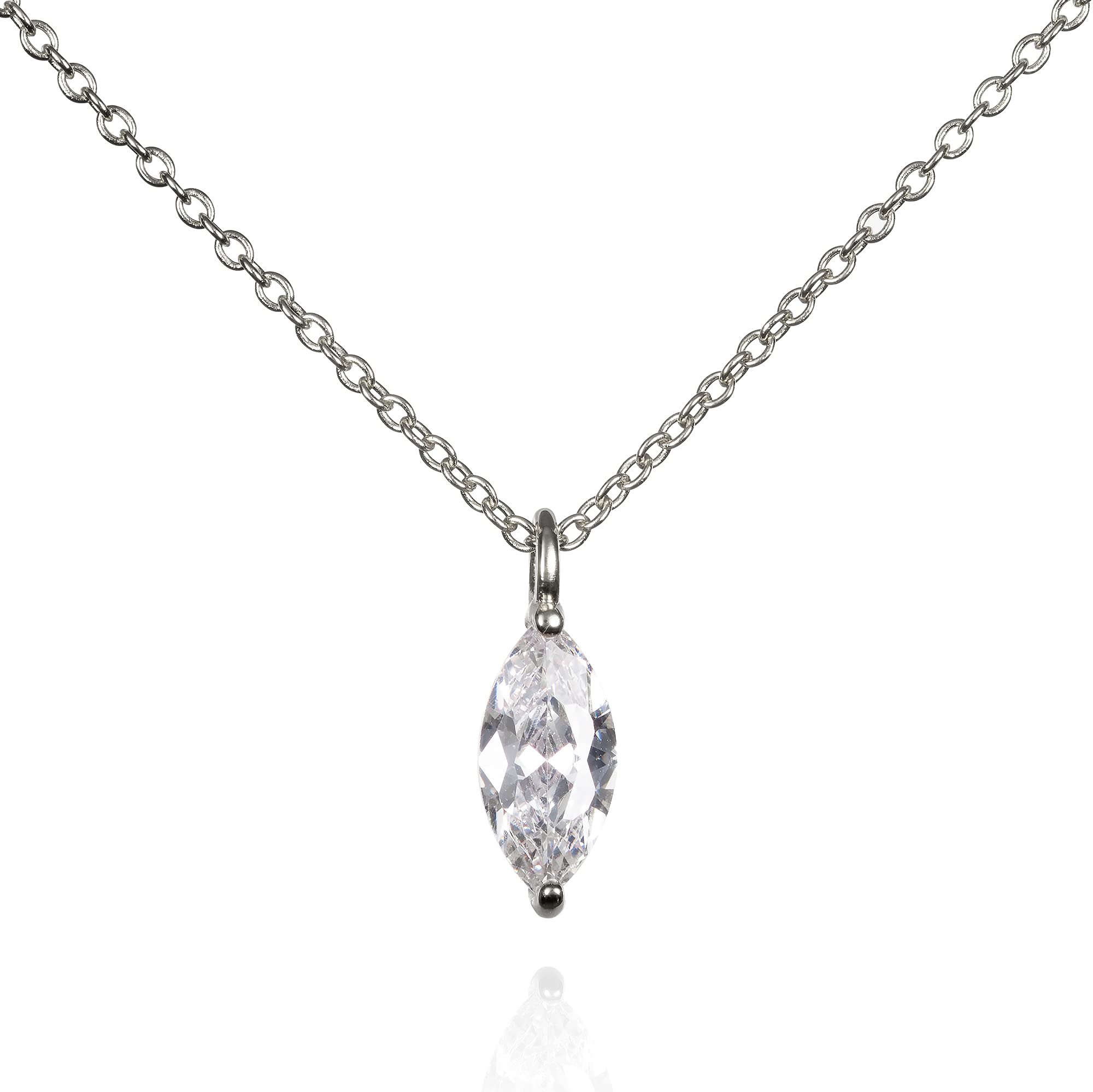 namana Silver Pendant Necklace for Women and Teenage Girls, Simple Sterling Silver Necklace for Women with a Single Marquise Shaped Stone, Cute 925 Sterling Silver Necklaces for Women with Gift Box