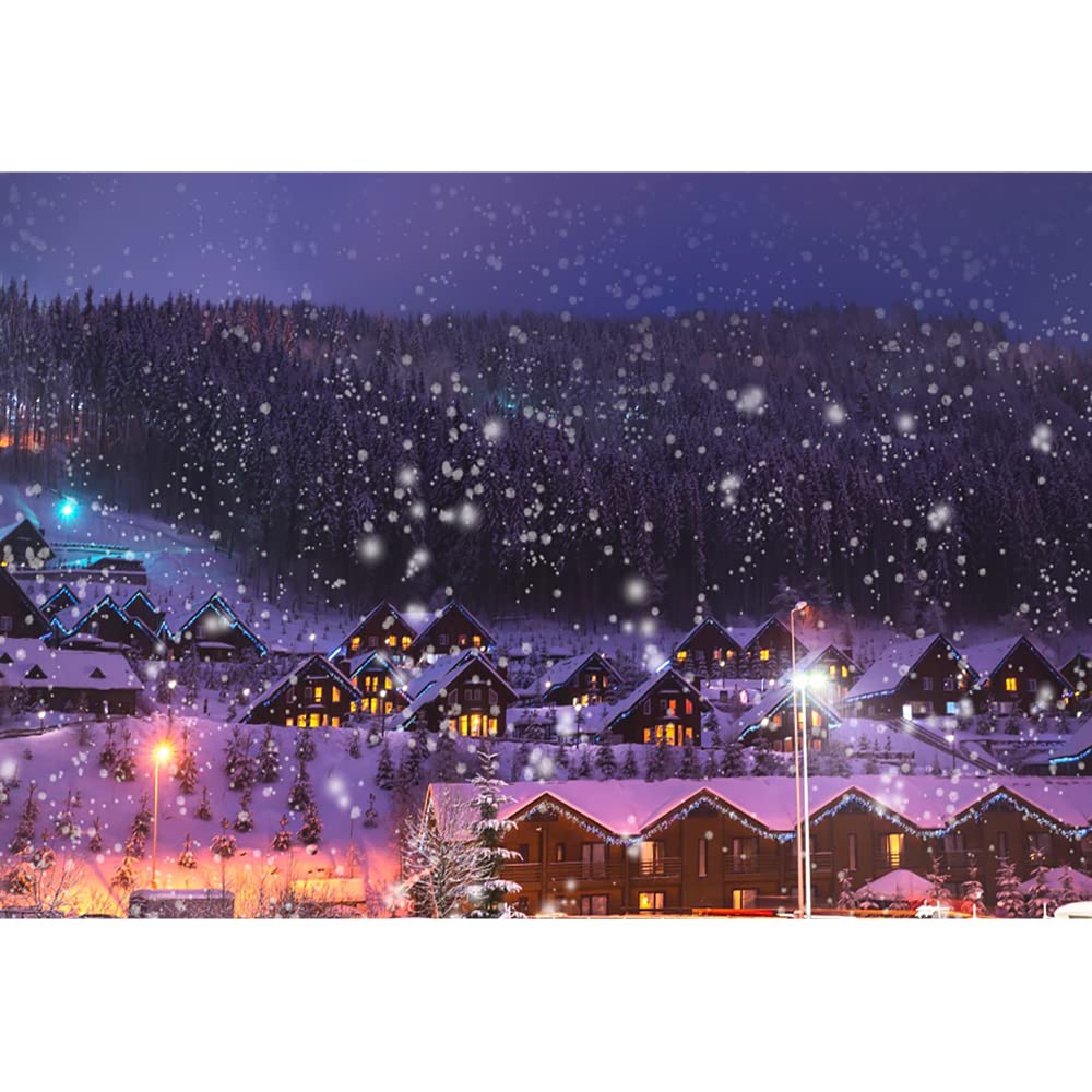 Aoihrraan 2,2x1,5m Fairy Tale Town Backdrop Christmas Village Forest Snowing Shining Road Lamp Winter Wonderland Photography Background Children Family Festival Party Video Shoots Photo Studio Props