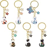 DICOSMETIC 6Pcs Flower Cat Keychains Cute Enamel Cat Keychain 57.5mm Small Kawaii Bag Charm Funny Kitten Keychain for Women Gifts Purse Bag Handbag Backpack Accessories