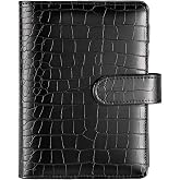 A5 6 Ring Binder Cover Crocodile - Large PU Leather Notebook Binder with Hidden Snap Buckle, Refillable Budget Planner, Black