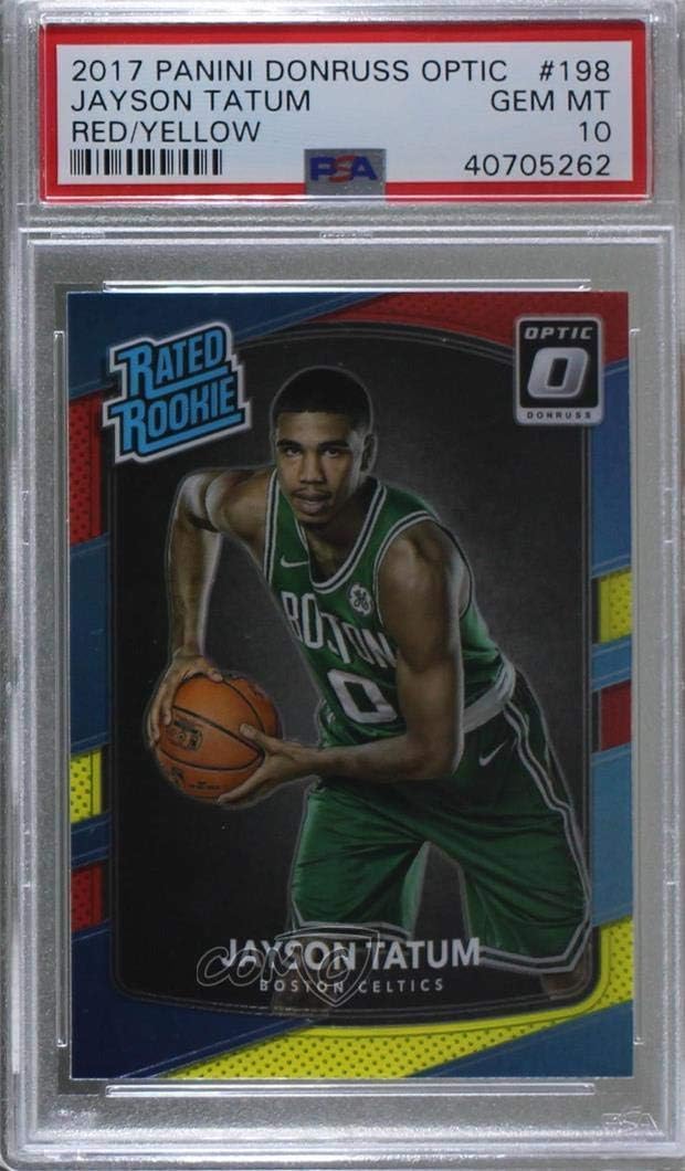 Jayson Tatum Graded PSA 10 GEM MT (Basketball Card) 2017-18 Panini Donruss Optic - [Base] - Mega Box Red/Yellow #198