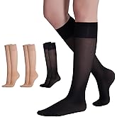 Yilanmy 3 Pairs Compression Stockings for Women 40D Knee High Socks 10-15mmHg Support Socks