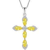 Inpasne Women Cross Necklace 925 Sterling Silver Halo Gemstone Necklace Crucifix Religious Pendant Birthstone Jewelry Gifts for Her