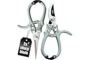 Modern Sprout Hand Pruners & Shears Set with Blister Pack - Lightweight Gardening Tools with Easy Lock - Sharp Carbon Steel Blades -Rust Resistant Scissors for Herbs, Flowers - Sage