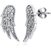 BERRICLE Sterling Silver Angel Wings Cubic Zirconia CZ Fashion Stud Earrings for Women, Rhodium Plated