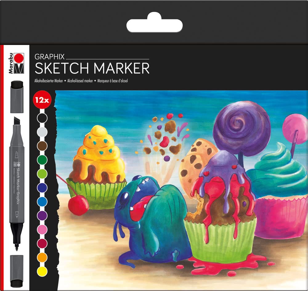 Marabu Graphix Multi-Coloured Sugarholic Sketch Marker Assortment - Set of 12