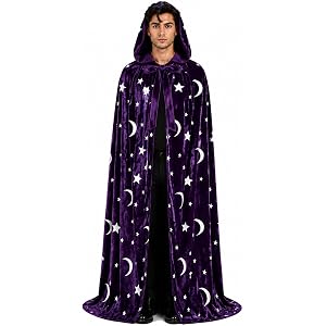BoqiBoqi Adult Wizard Costume with Stars Wizard Cape Witch Hooded Robe Cloak for Halloween Cosplay