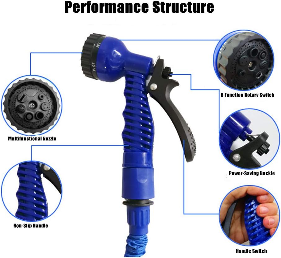 IROCH Expandable Garden Hose - Blue Expanding Flexible Water Hose Pipe with 8 Function Spray Gun/Hose Hanger/Storage Bag/Various Fittings (75FT) : Garden & Outdoor
