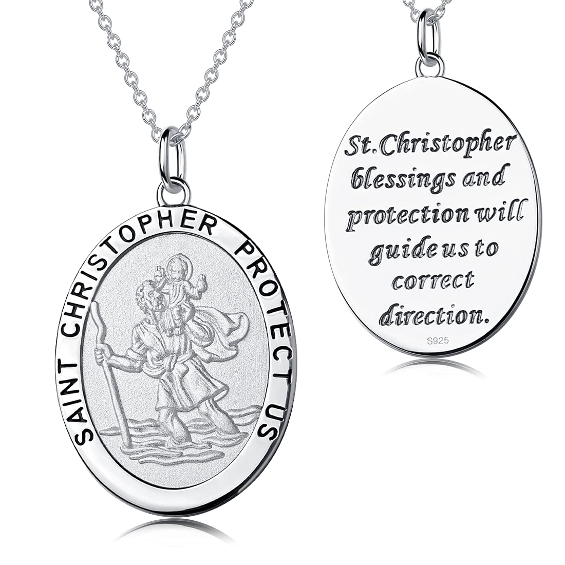 St Christopher Necklace St Christopher Medal for Men Sterling Silver Saint Christopher Medal Necklace Pendant for Women Antique Religious Protector Talisman Necklace Pendant Religious Necklace Jewelry — image 1
