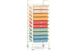 HOMGX Storage Cart with 10 Drawers, 10 Tiers Rolling Drawer Cart with 2 Lockable Wheels, Slim Rolling Storage Cart for Office/School/Home, Macaron