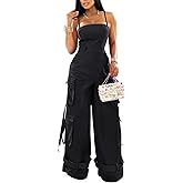 BOKITECAO Womens Cargo Jumpsuit Sexy One Piece Outfit Wide Leg Romper Multi Pockets Overalls