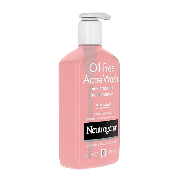 NEUTROGENA OIL-FREE ACNE WASH PINK GRAPEFRUIT FACIAL CLEANSER – WITH SALICYLIC ACID FOR CLEAR SKIN, DAILY FACE WASH FOR OILY & ACNE-PRONE SKIN, DEEP CLEANSING TREATMENT, 9.1 FL. OZ. BOTTLE