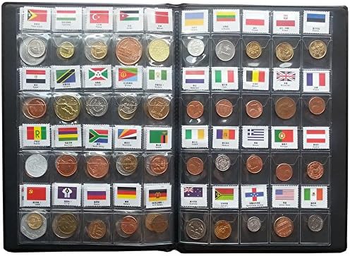 LZWIN 60 Countries Coins Collection Set Fine Coins 100% Original Genuine with Leather Collection Album Country Name And Flag (60 Coins)