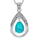 DOLIOX Genuine Turquoise Teardrop Pendant Necklace, Sterling Silver Vintage Native American Jewelry Birthdays Gift for Women
