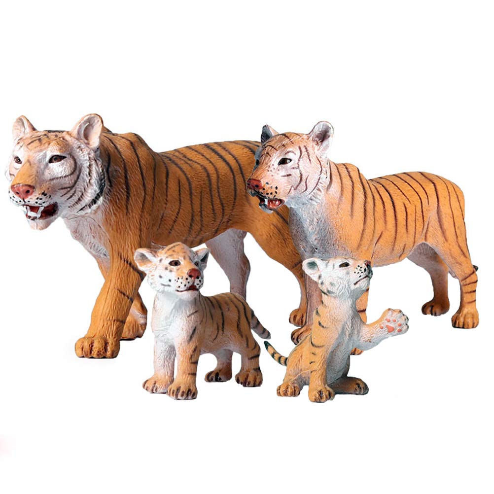 JOKFEICE Tiger Toys, 4pcs Plastic Realistic Wild Animal Figures for Early Educational ToysBirthday Party Cupcake Topper for Kids