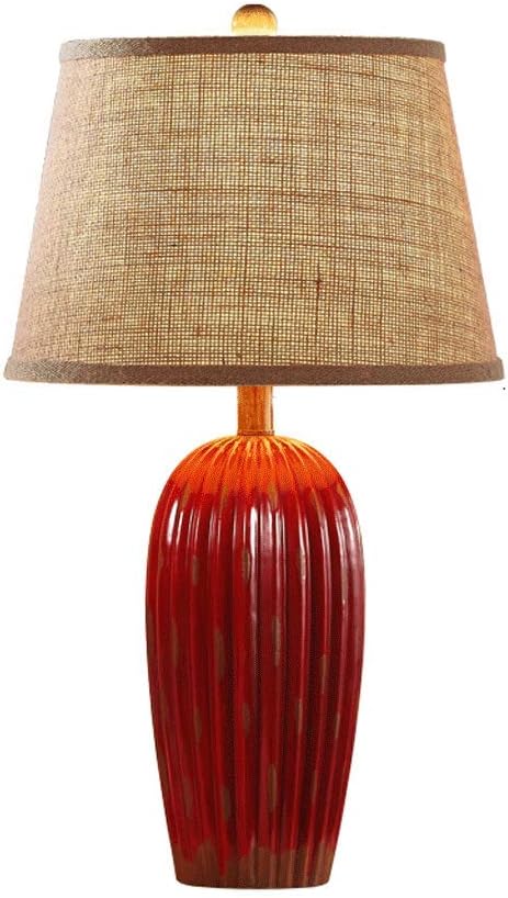 HWY European Retro Small Table Lamp Bedroom Bedside Lamp Ceramic Simple Modern Living Room Wedding Table Lamp (Color : Red)