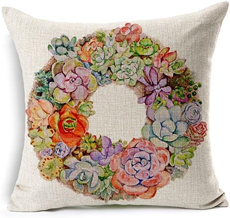 Toplano Succulent Plants Cotton Linen Home Sofa Decorative Throw Pillow Cushion Cover Pillowslip Case 18" X 18"