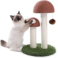 PETEPELA Cat Scratching Post, Mushroom Tall Cat Scratcher Featuring with Natural Sisal Scratching Poles and Interactive Toy B
