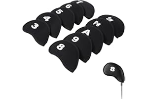 10‑Pack Golf Iron Head Covers – 14×9cm Black Synthetic Leather with Hook‑and‑Loop Closure – Waterproof, Scratch‑Resistant Pro