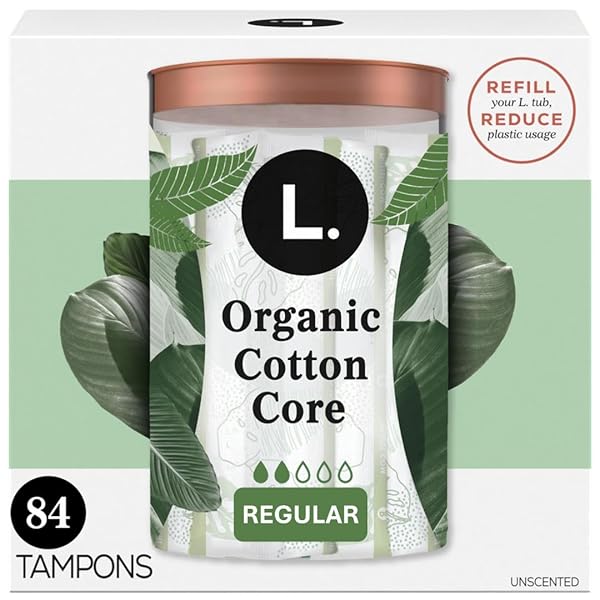 L. COTTON TAMPONS REGULAR ABSORBENCY, CONTAINS AN ORGANIC COTTON CORE, MADE WITHOUT SYNTHETIC PESTICIDES, OR FRAGRANCES 84 COUNT (2 PACKS OF 42)